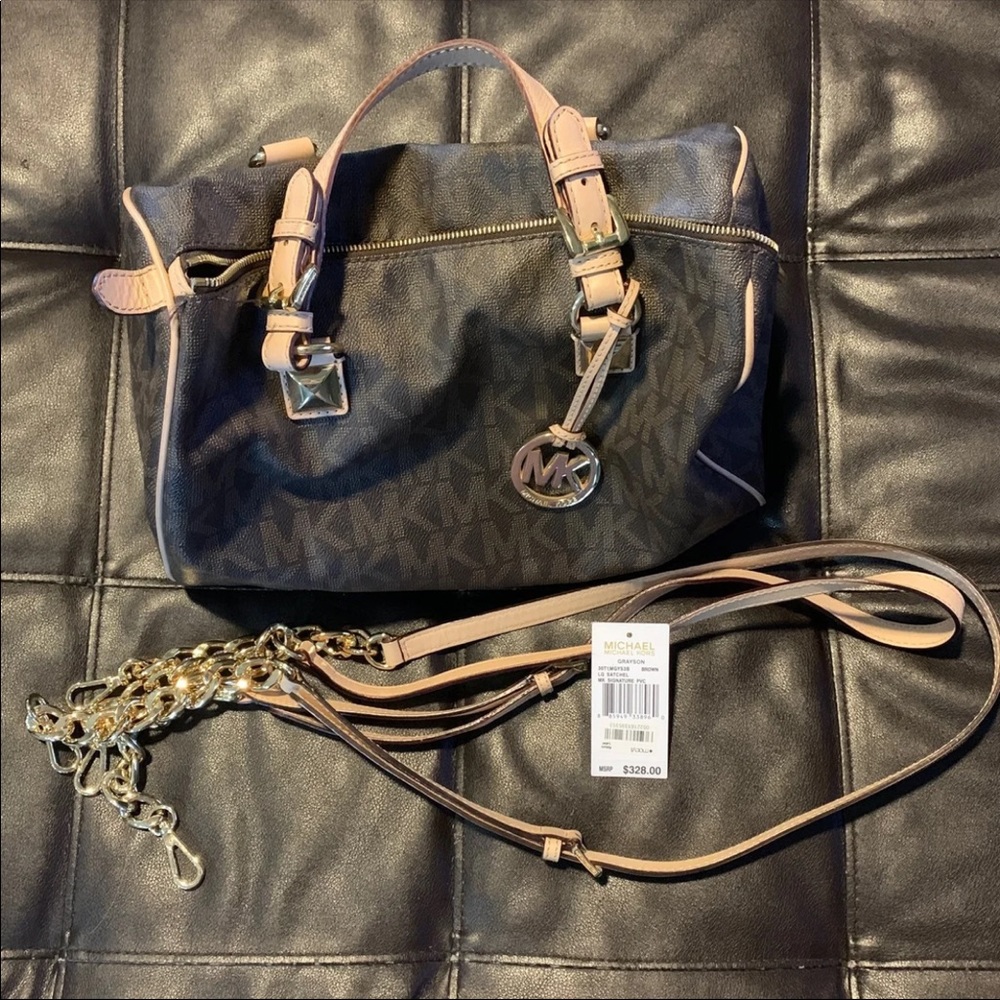 Michael Kors brown logo Grayson large satchel